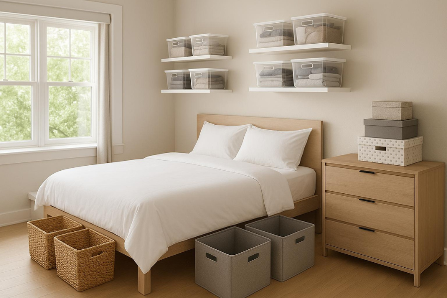 storage untuk menjaga kamar estetik tetap rapi dan terorganisasi